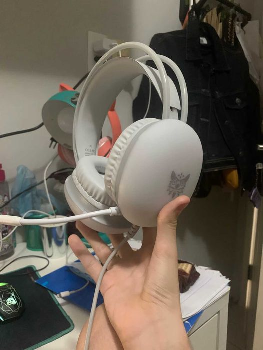 Białe Słuchawki Gamingowe Full RGB