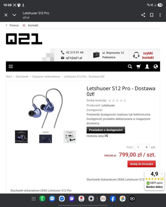Słuchawki planarne Hi-Fi Letshuoer S12 Pro