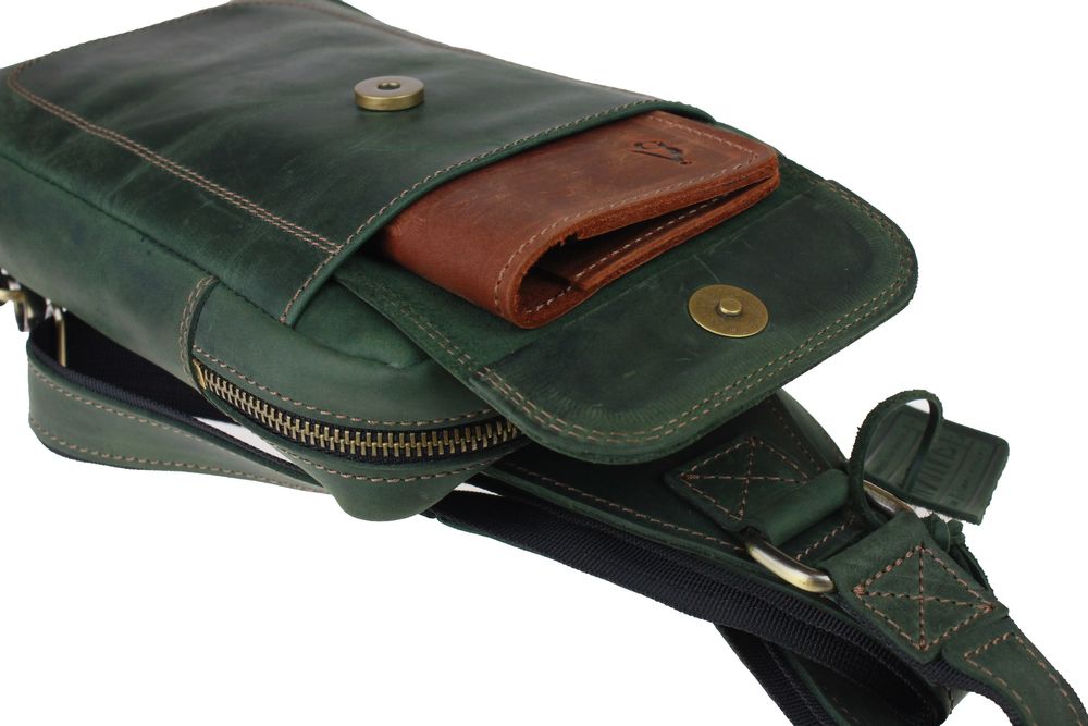 Сумка чоловіча слінг на плече бананка sms13-6(28) зелений