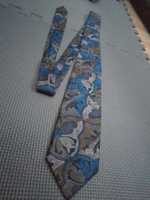 Pastelowy niebieski wzorzysty kolorowy krawat vintage retro lata 70 80