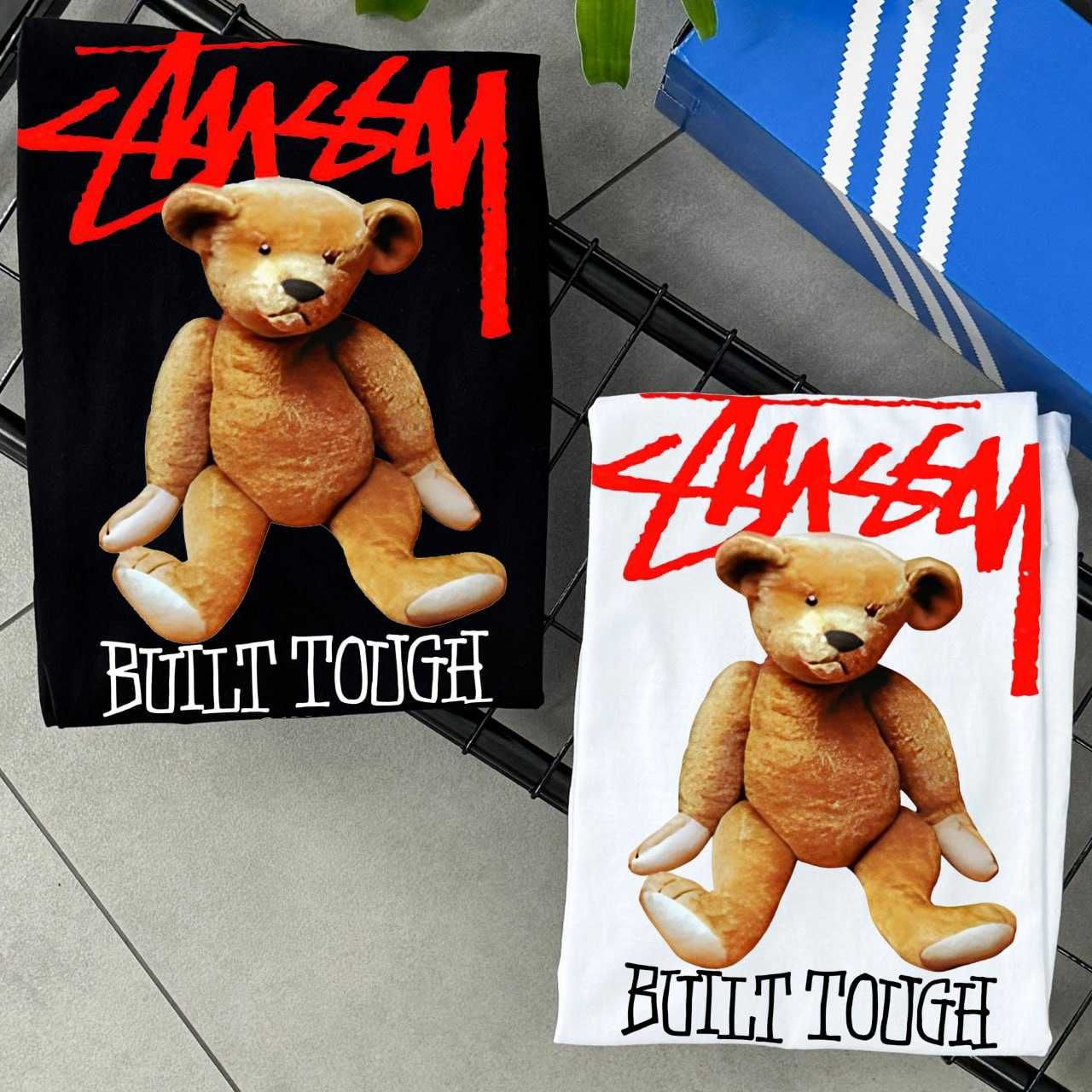 Футболка STUSSY with Teddy » Чорний Білий » Стусси медвідь Стуси стусі
