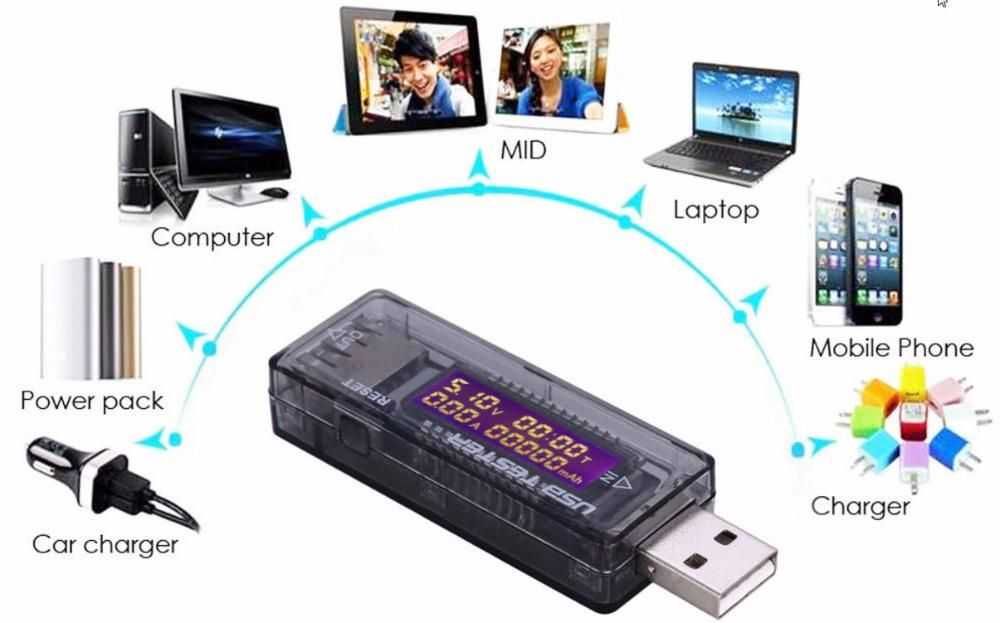 Usb Измеритель напряжения ёмкости и тока Тестер KEWEISI  Оригинал