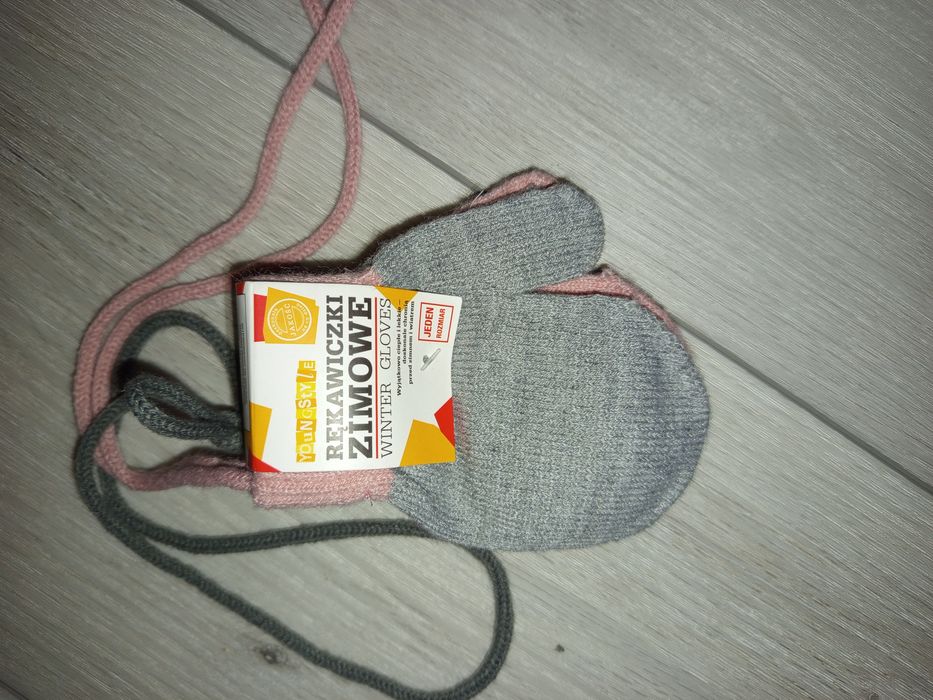 Rękawiczki dziecięce zimowe na sznurek 2 pak