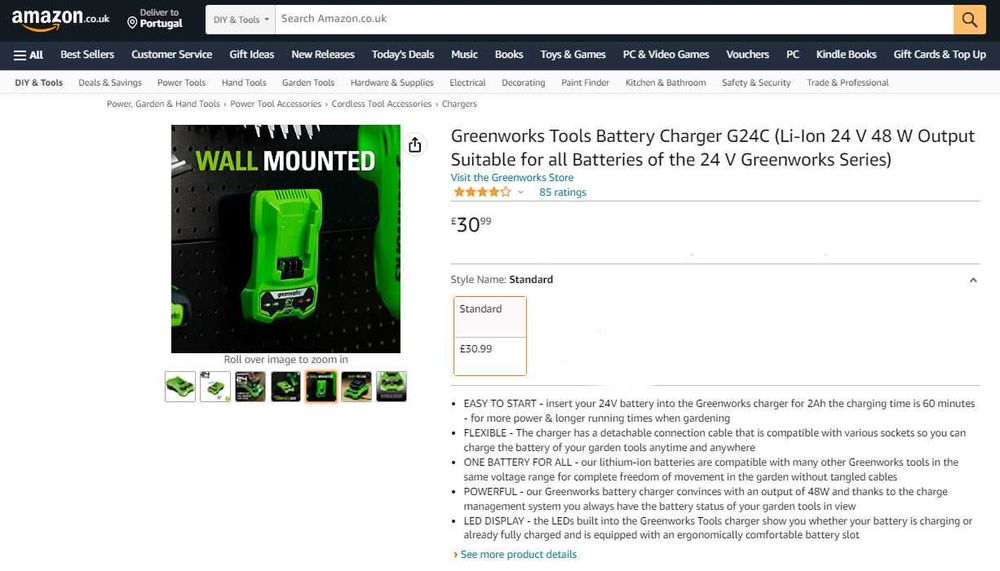 Carregador de Baterias Greenworks  G24C (Li-Ion 24 V 48 W) NOVO