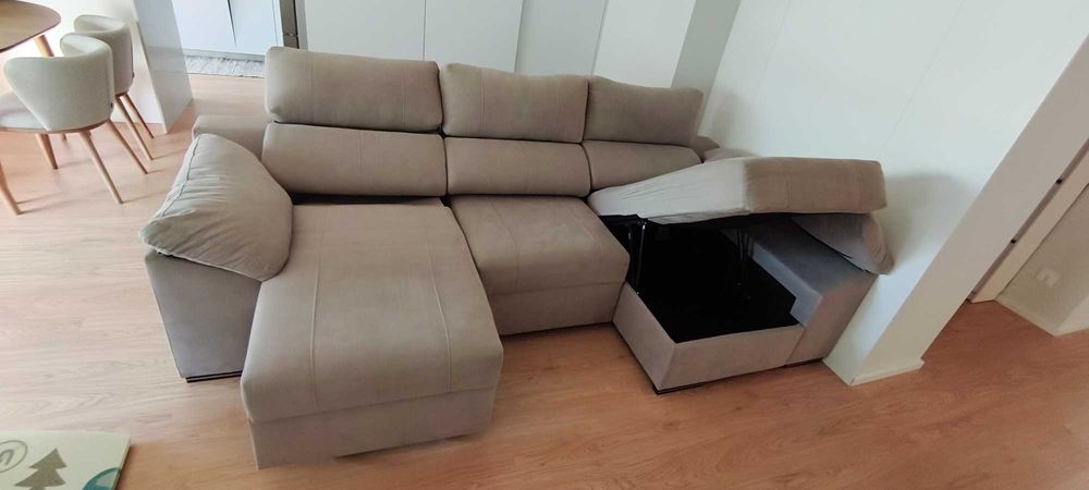 Sofá Chaise Long c Cama Prince (290x140cm) Chaise Cor: Dymar 18 (Bege)
