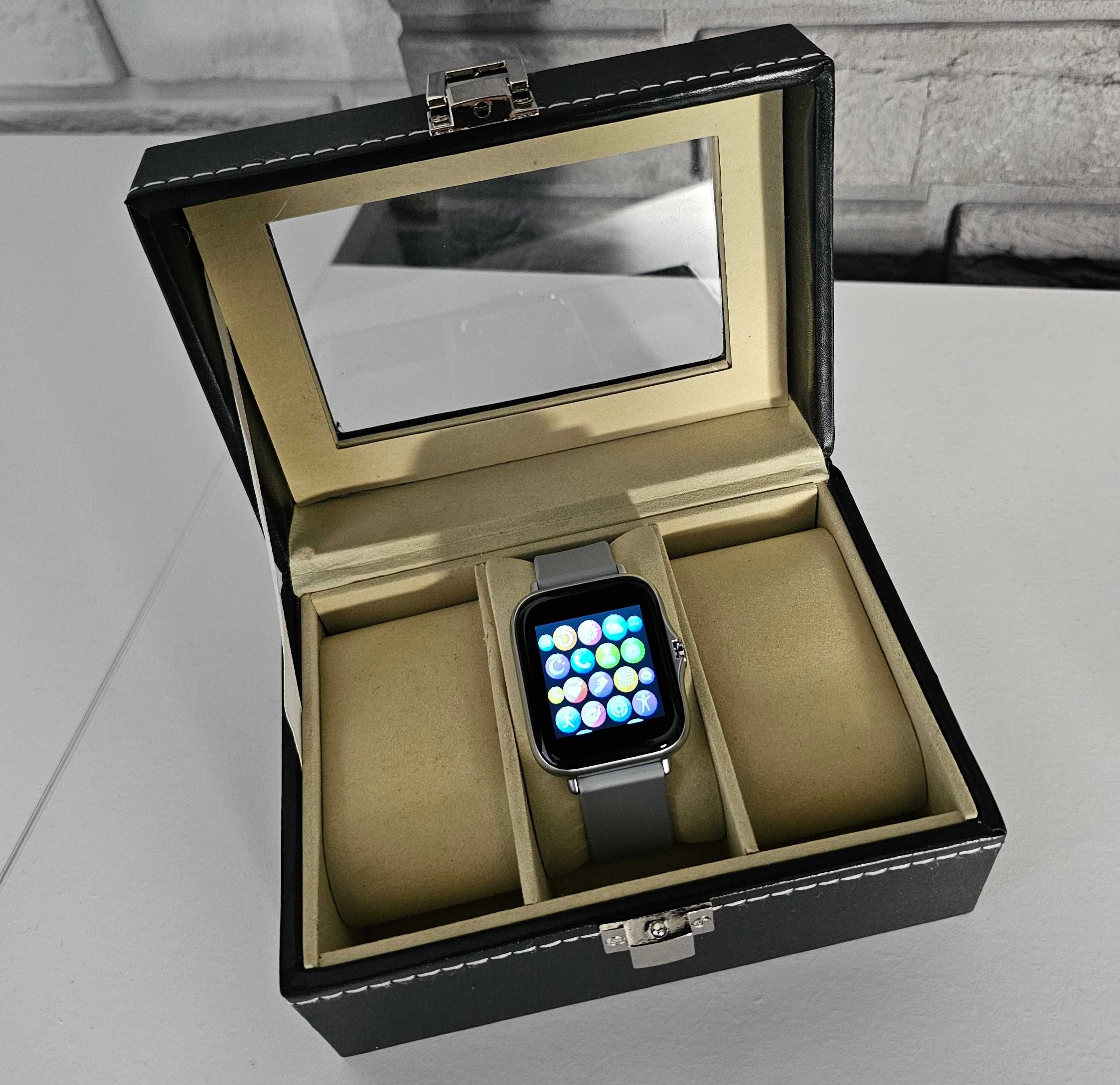 Zegarek Smartwatch smart opaska kwadratowa koperta silver szary gray