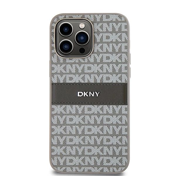 Etui DKNY Leather Mono Stripe & Metal Logo na iPhone 14 Pro Max - beżo