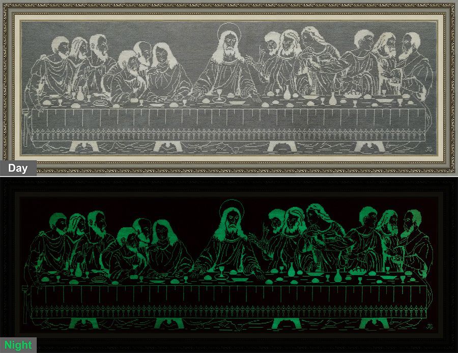 Картина вышитая крестиком люминесцентными нитками "Тайная вечеря"