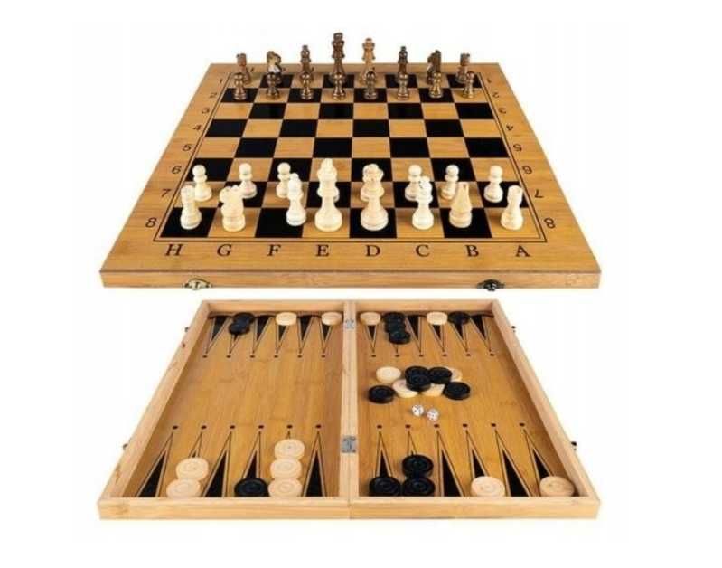 Gra w szachy warcaby drewniane klasyczne tryktrak zestaw 3w1