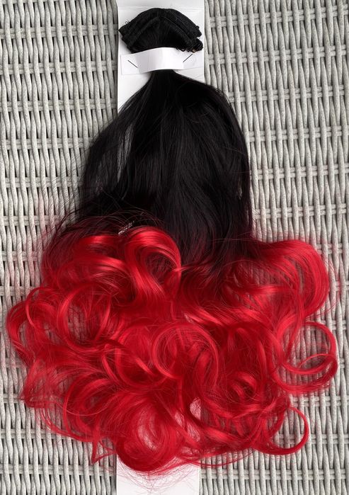 Premium Ultra włosy doczepiane, czarny/czerwony/ombre clip in ( 362 )