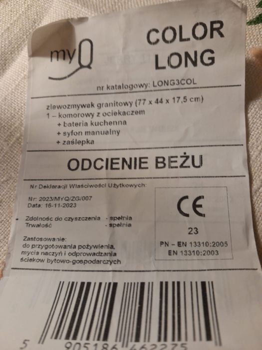 Zlewozmywak granitowy MYQ Color Long LONG3COL Beżowy + bateria