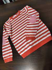 Sweterek biało - czerwone paski r. 122