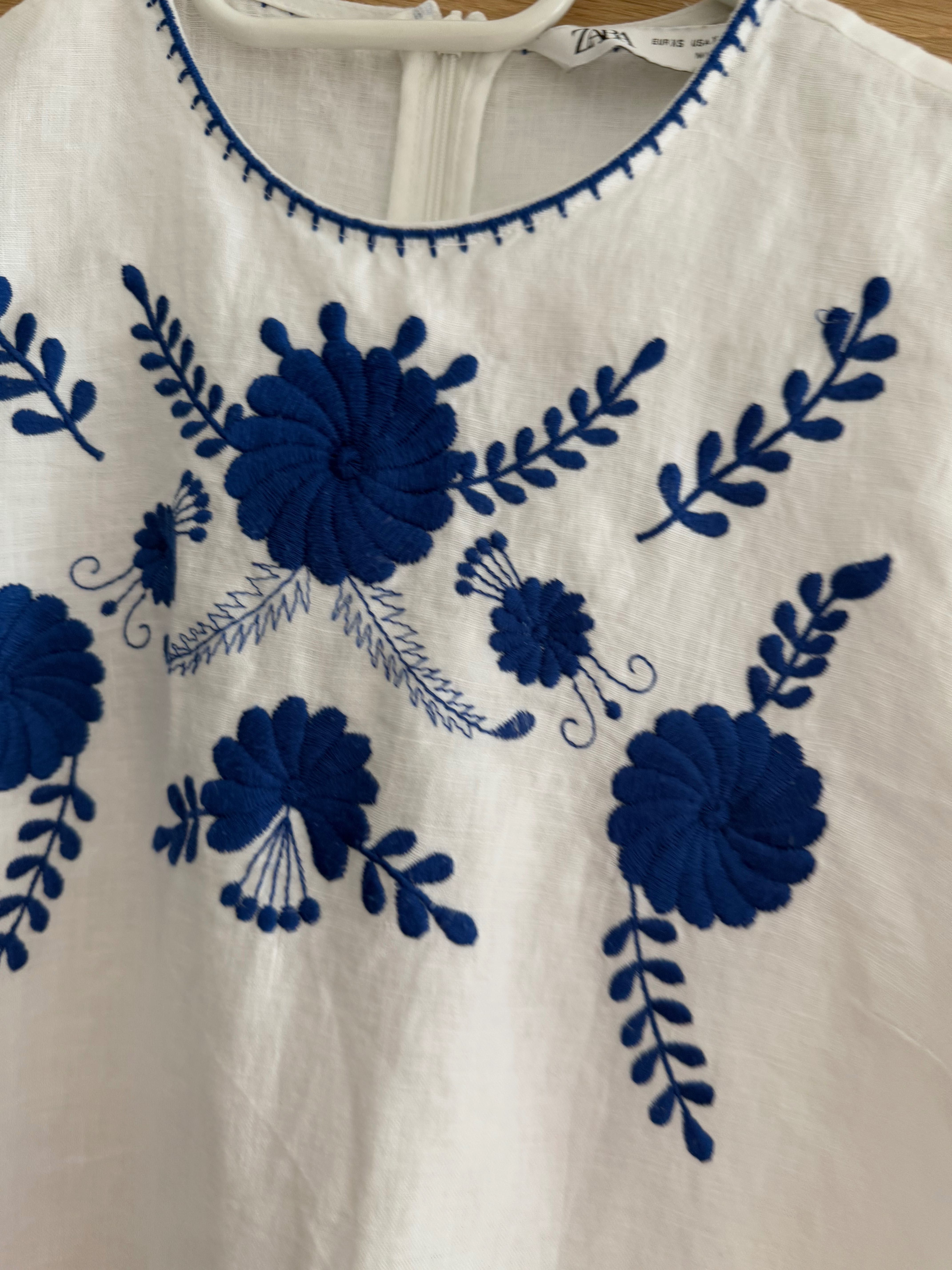 Zara sukienka lniana tunika xs 34 haft