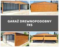 Garaż drewnopodobny garaz blaszany 7x5m (nowoczesny design, złoty dąb)