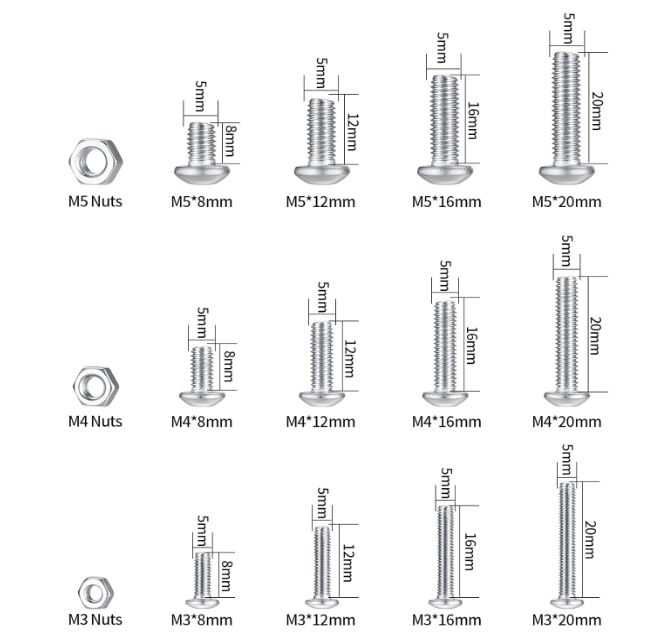 Zestaw 520 śrub i nakrętek M3, M4, M5