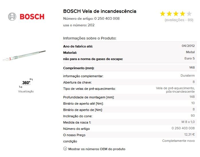 Velas Bosch incandescentes 4 novas
