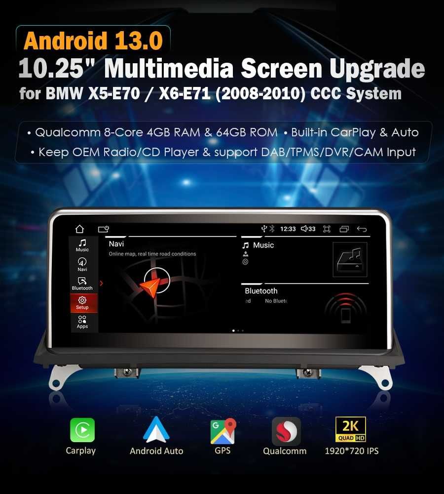 Auto-rádio 10.25"  12.3" android 13 BMW X5 E70 X6 E71 E72