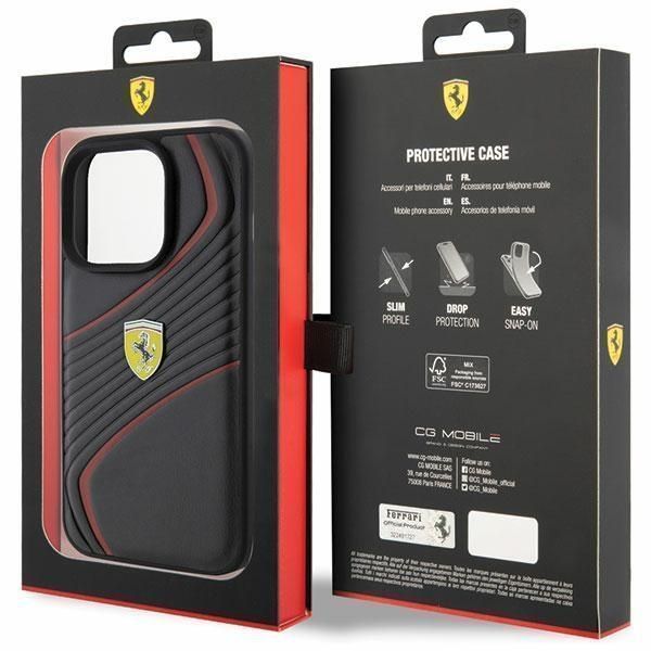 Etui Ferrari Twist Metal Logo Na Iphone 15 Pro - Czarne