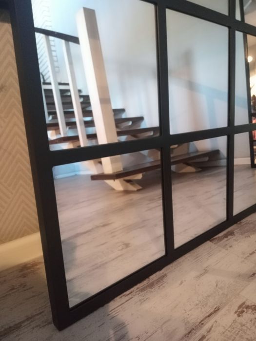 Duże lustro loft industrialne 90x120 metalowa rama okno czarne Boho
