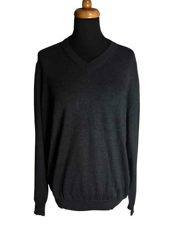 Elegancki męski sweter w serek Walbusch XL wełna merino premium.