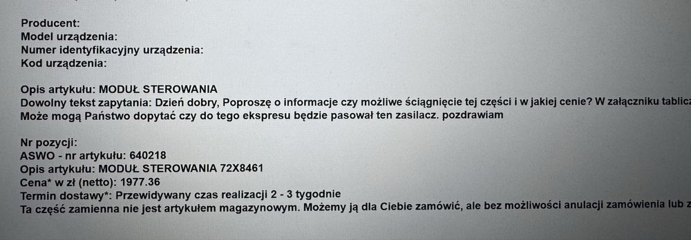 Moduł sterowania ekspresu do kawy ariston hotpoint whirlpool mca16