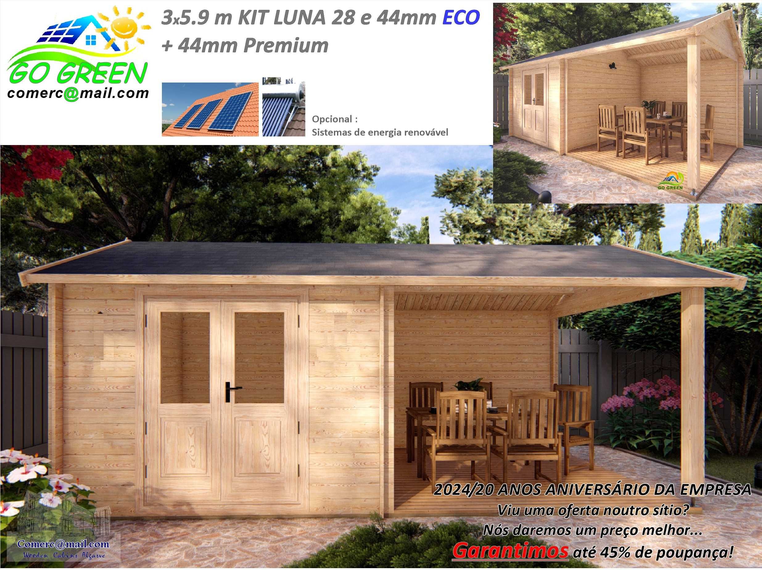 Casa Madeira LUNA Elise 28 e 44mm Coberta 22m² - Terraço 8m² 2 Modelos