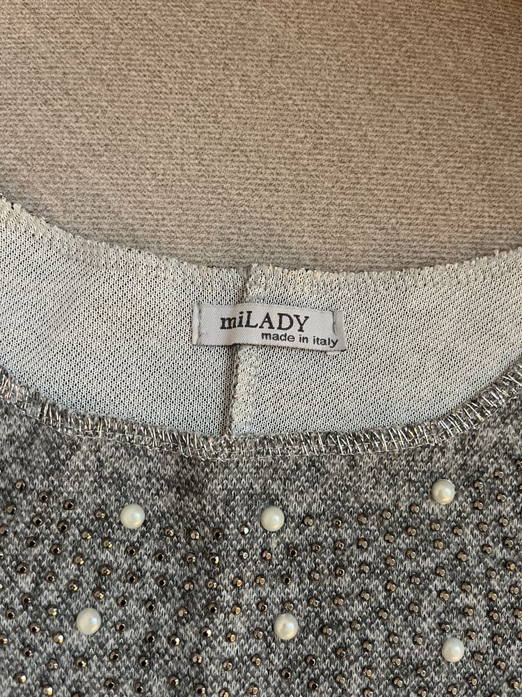 Bluzka sweterek szary z perełkami plus size