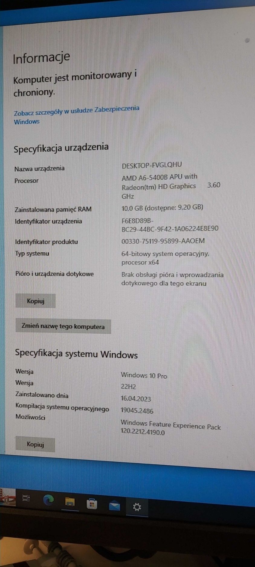 Komputer stacjonarny AMD A6-5400,Radeon HD Windows 10 pro