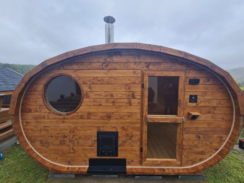 Sauna OWALNA ogrodowa 2w1 z przedsionkiem