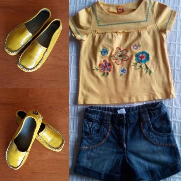 IRRESISTIVEIS l Blusa + Calções Ganga 4-5Anos + Sapatos em pele N.28