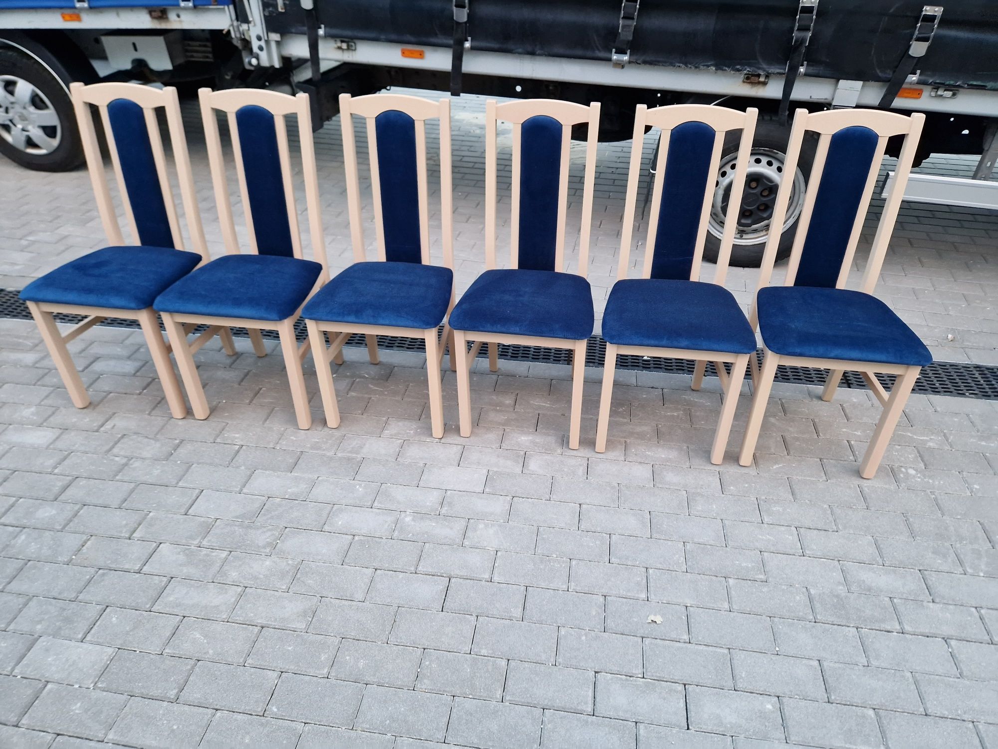 Nowe: Stół 80x140/180 + 6 krzeseł, sonoma + granatowy, dostawa PL