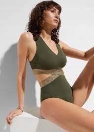 B.P.C kostium kąpielowy monokini khaki z wycięciami 42.