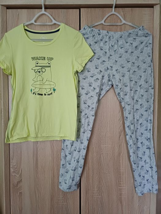 Tex bawełniana piżama z motywem surfingu szare spodnie żółta koszulka