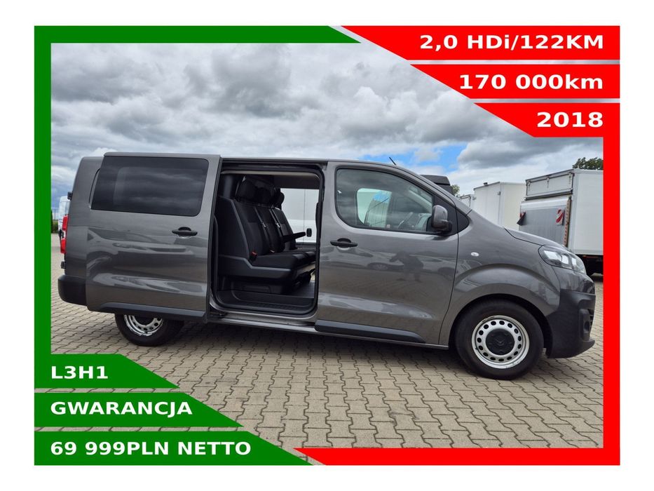Citroën Jumpy L3H1 *69999zł NETTO* Brygadówka 6 osób ExtraLong 2,0HDi/122KM  Duża Navi, AndroidAuto, AppleCarPlay, Klima, Czujniki, 4x Airbag