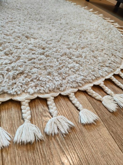 Dywan okrągły 120cm beżowy beż jasny frędzle boho