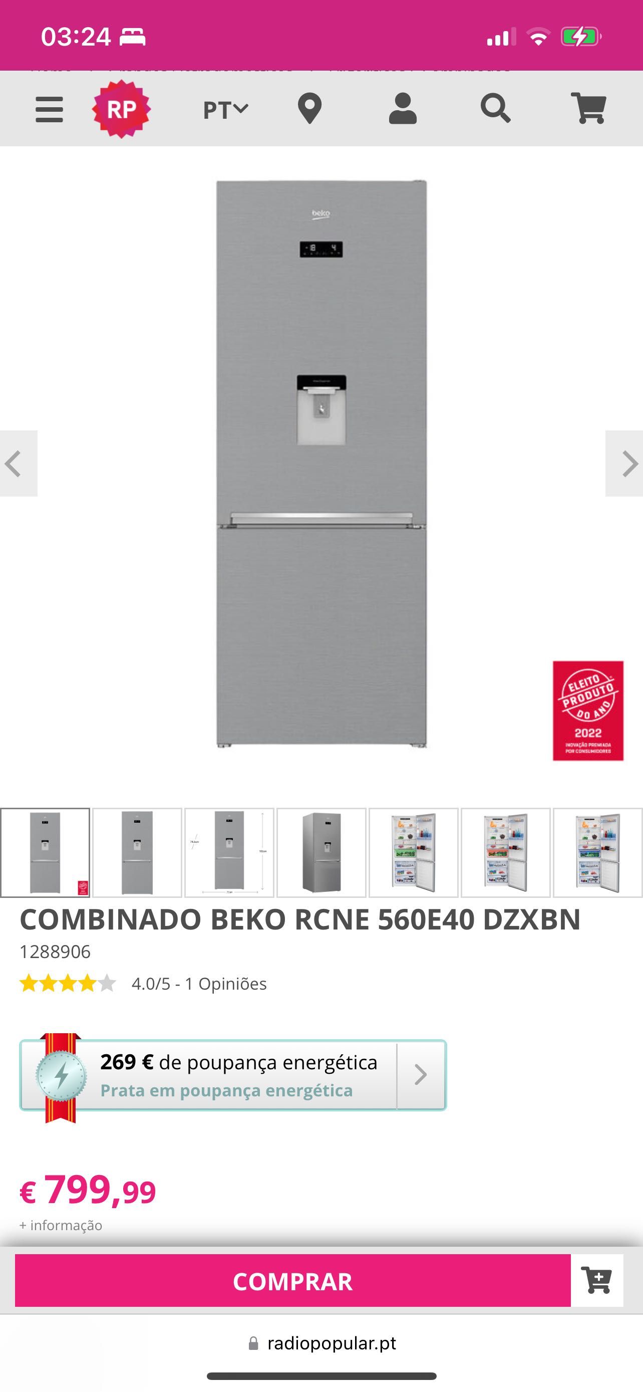 Frigorífico combinado Beko novo dispensador água