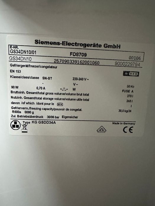 Zamrażarka pionowa szufladowa Electrolux , Husqvarns , Siemens