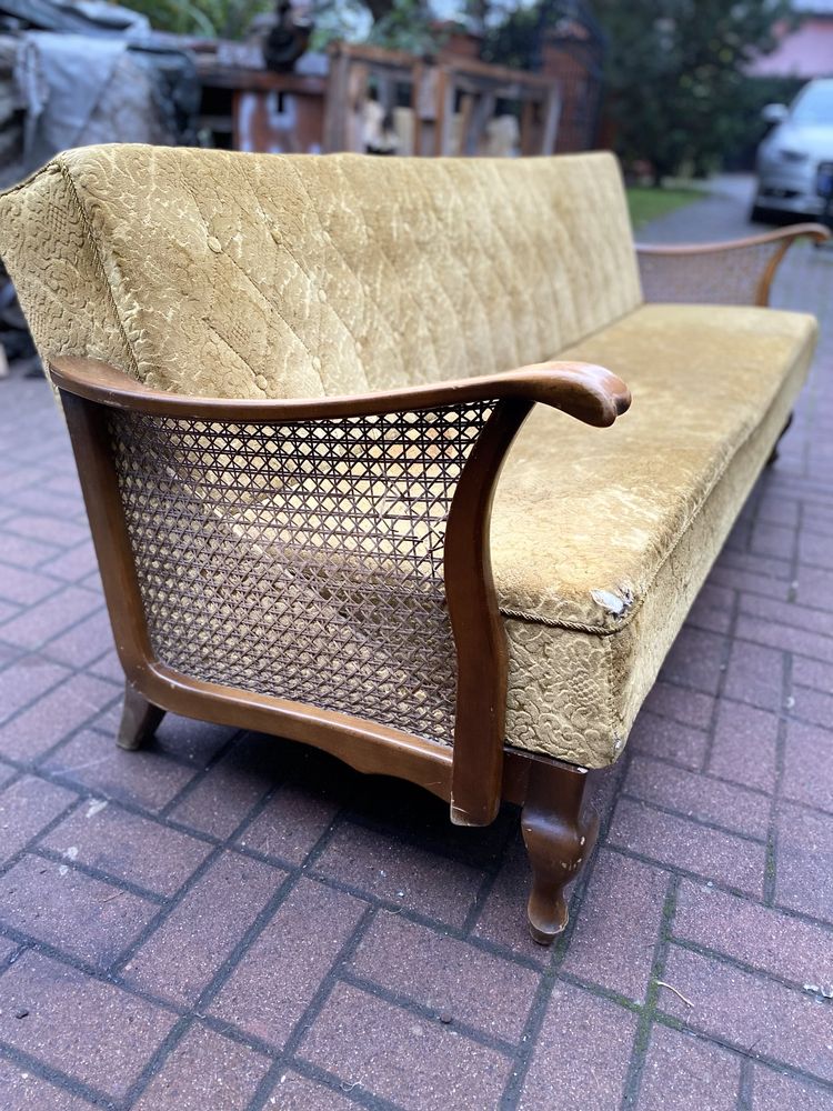 Stylowa Sofa, kanapa 3 os Vintage do renowacji | drewno | Art Deco