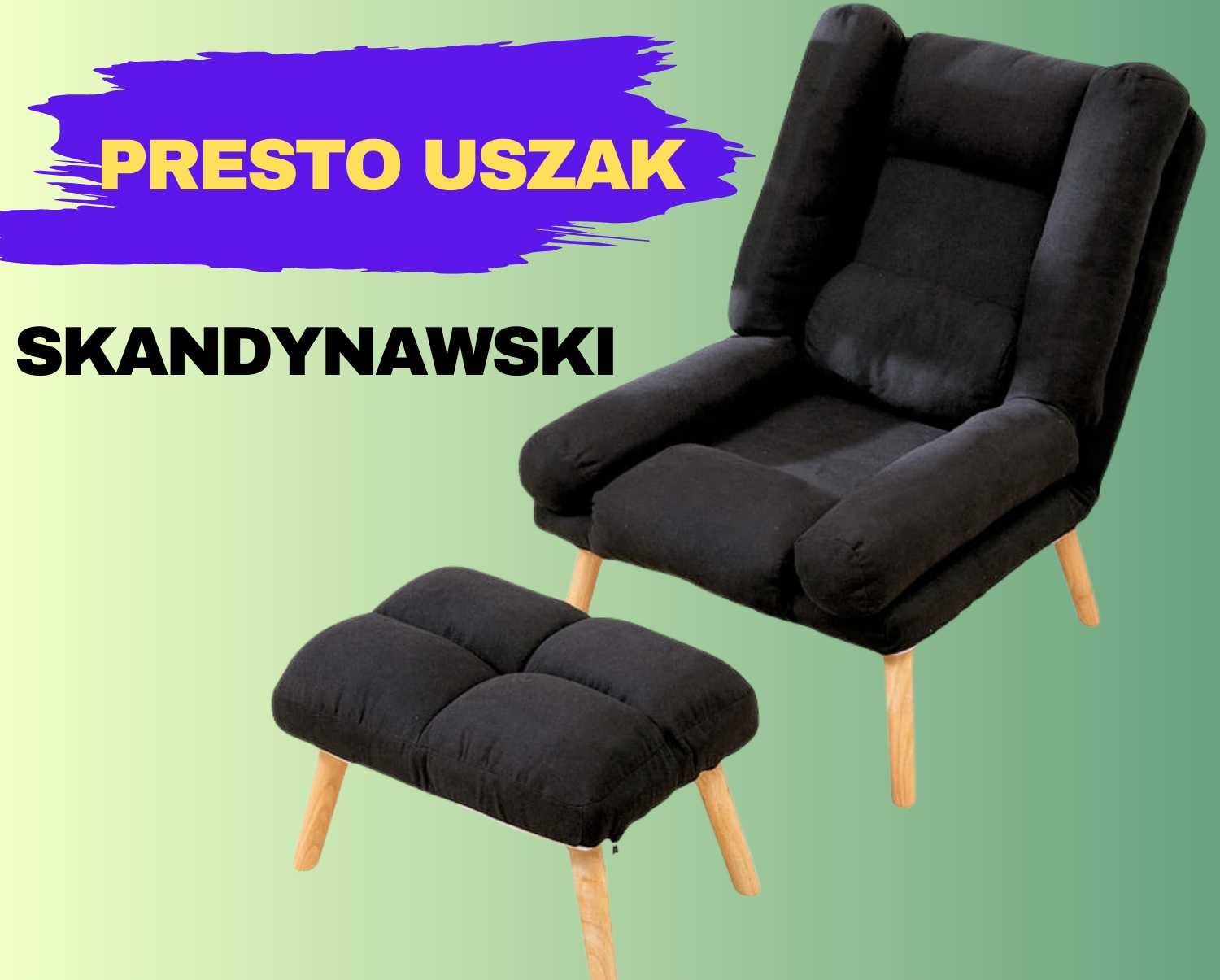 Nowoczesny fotel do salonu w stylu skandynawskim Uszak Czarny