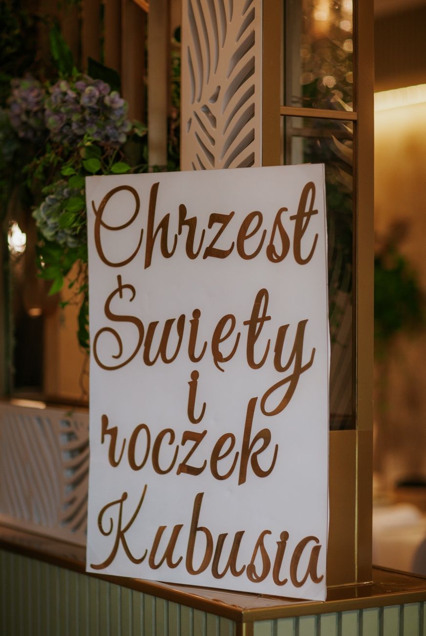 Dekoracja baner tablica na Chrzest Święty Roczek dla Kubusia
