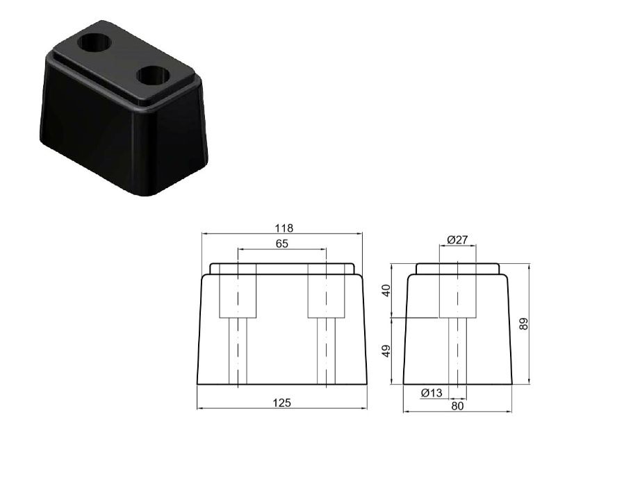Odbój gumowy 12,5x8x9 cm - 2 otwory