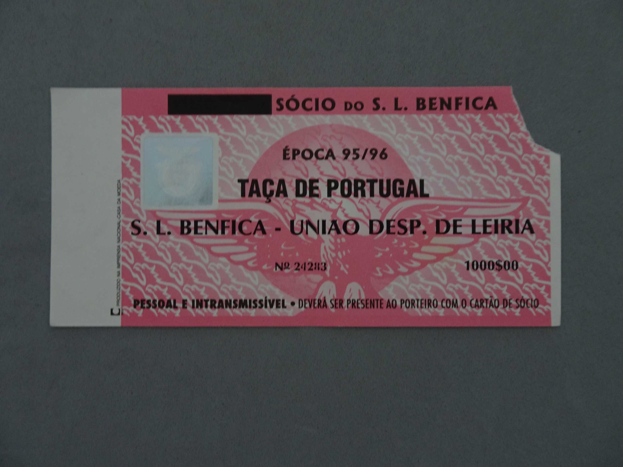 Bilhete de Futebol Benfica União Desp. Leiria Taça de Portugal 95/96