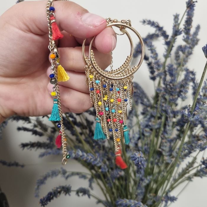 Zestaw boho kolczyki wiszące i bransoletka