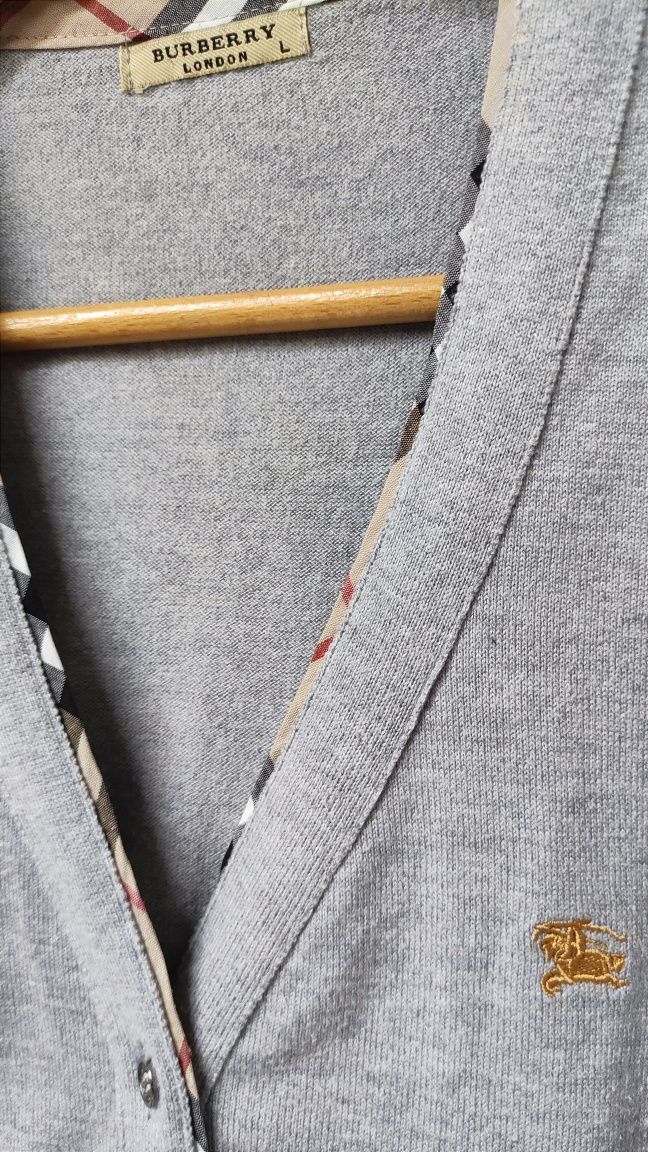 Szary siwy sweterek narzutka pulower Burberry rozmiar L
