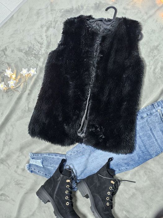 Kamizelka czarna futrzana Dark Academia S/M