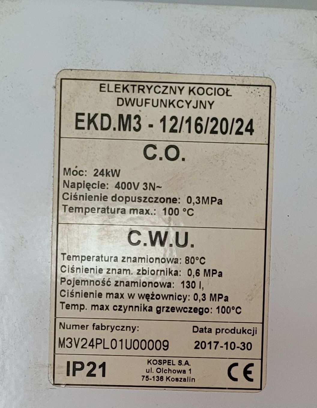 Kocioł dwufunkcyjny Kospel elektryczny