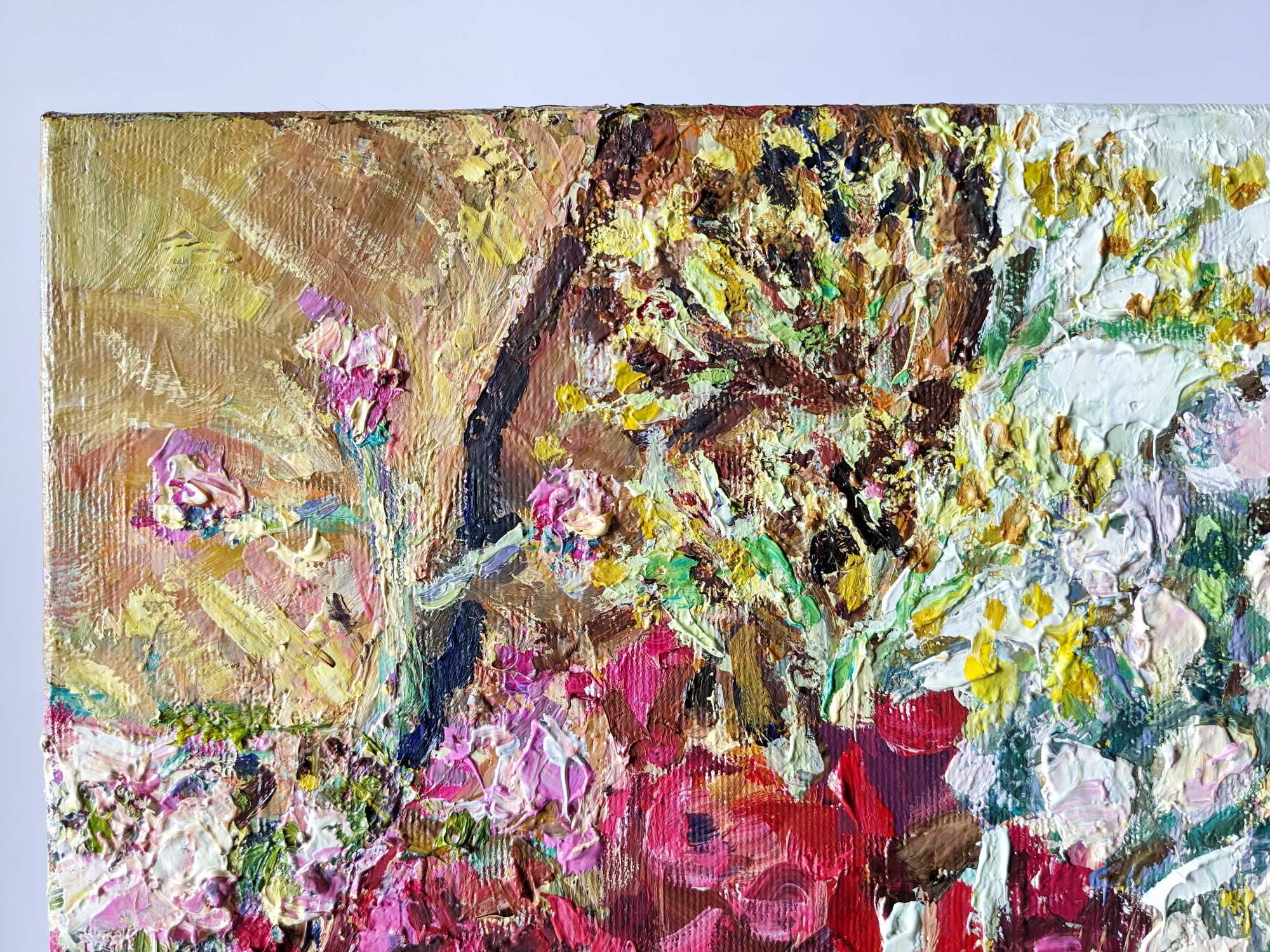 Серпень, олія, полотно 40*40 квітковий натюрморт, картина