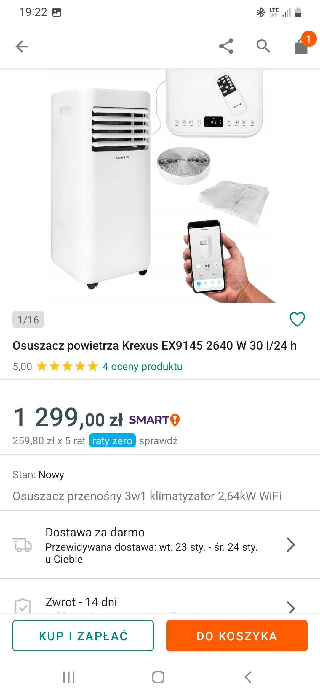 Osuszacz przenośny 3w1 klimatyzator 2.64kw WiFi