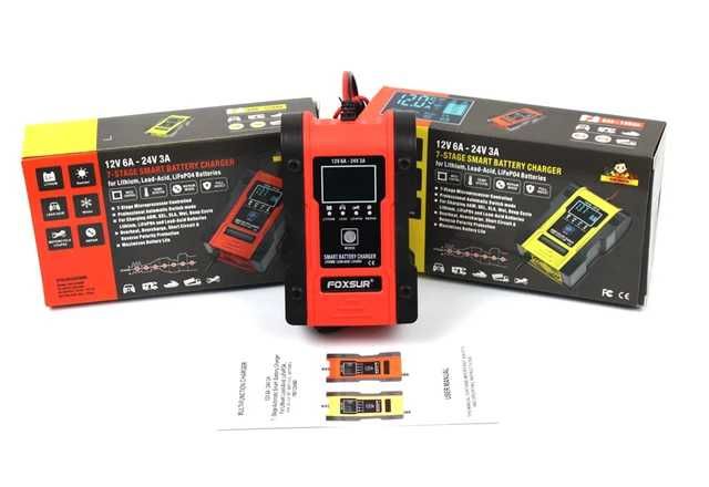 Foxsur Зарядное устройство 6а 12-24V авто мото аккумулятор автоматичес