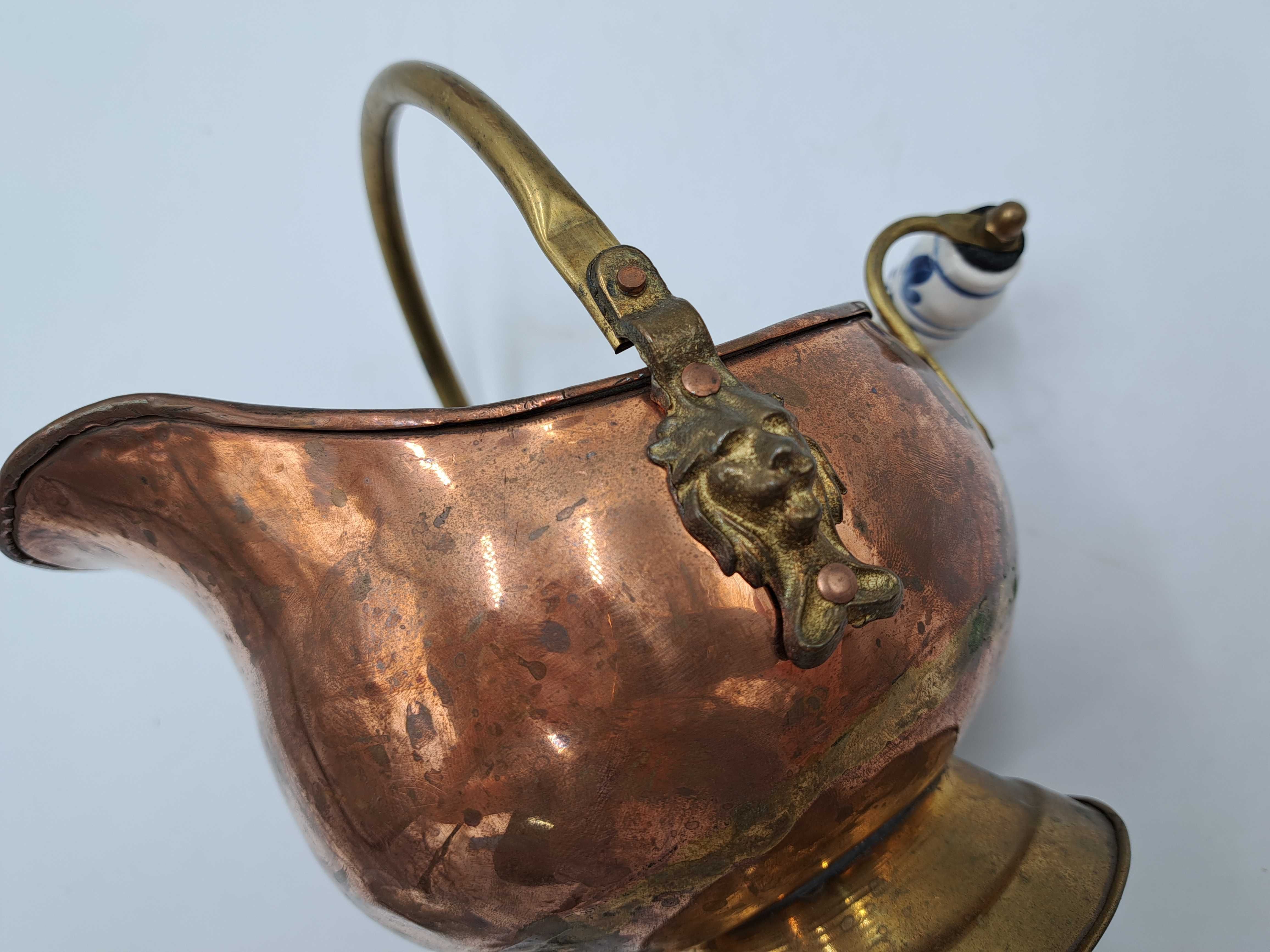 Węglarka miedziana ceramiczna i mosiężna rączka dzbanek osłonka